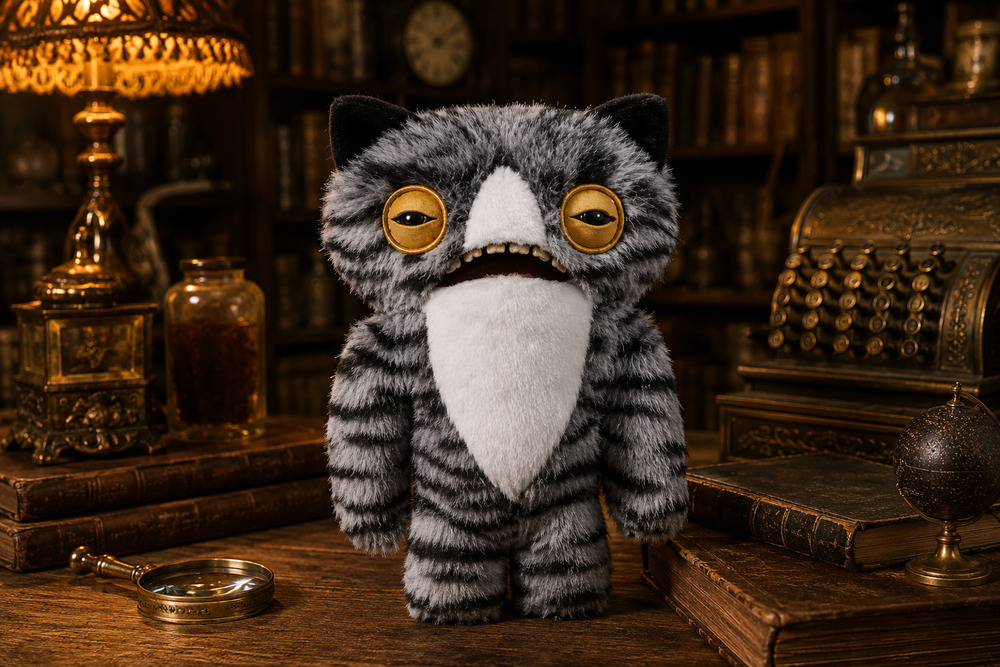 ZURU Fuggler Alley Cats Wide Eyed Cat Gray Tabby 9" Plush Funny Ugly Monster NIB